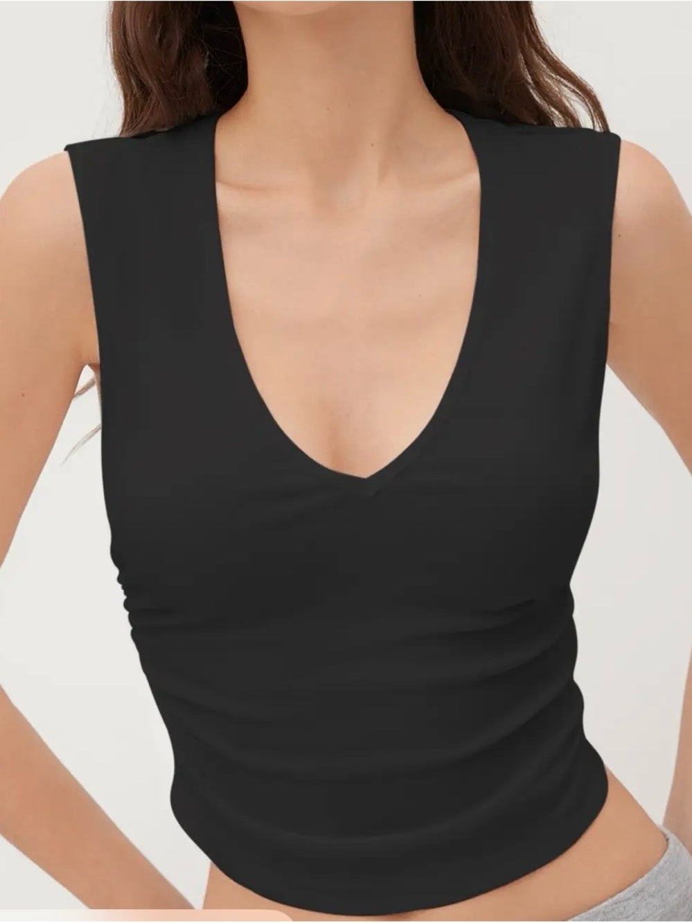 COTTON-BLEND V-NECK RUCHED
TANK TOP